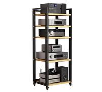 Mobili per Hi fi a 5/6/7 Livelli,Mensola Rack in Legno e Telaio in Metallo,Mobile Stereo Hi fi Rack Hifi,Giradischi Rack con Ruote,Supporto Multimediale AV,Mobiletto Rack Audio,for Soggiorno(Wood colo