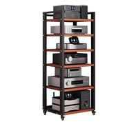 Mobili per Hi fi a 5/6/7 Livelli,Mensola Rack in Legno e Telaio in Metallo,Mobile Stereo Hi fi Rack Hifi,Giradischi Rack con Ruote,Supporto Multimediale AV,Mobiletto Rack Audio,for Soggiorno(Teak,6-Ti