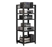Mobili per Hi fi a 5/6/7 Livelli,Mensola Rack in Legno e Telaio in Metallo,Mobile Stereo Hi fi Rack Hifi,Giradischi Rack con Ruote,Supporto Multimediale AV,Mobiletto Rack Audio,for Soggiorno(Black,5-T