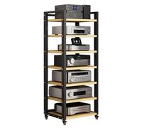Mobili per Hi fi a 5/6/7 Livelli,Mensola Rack in Legno e Telaio in Metallo,Mobile Stereo Hi fi Rack Hifi,Giradischi Rack con Ruote,Supporto Multimediale AV,Mobiletto Rack Audio,for Soggiorno(Wood colo