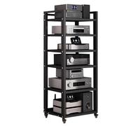 Mobili per Hi fi a 5/6/7 Livelli,Mensola Rack in Legno e Telaio in Metallo,Mobile Stereo Hi fi Rack Hifi,Giradischi Rack con Ruote,Supporto Multimediale AV,Mobiletto Rack Audio,for Soggiorno(Black,6-T