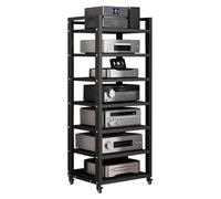 Mobili per Hi fi a 5/6/7 Livelli,Mensola Rack in Legno e Telaio in Metallo,Mobile Stereo Hi fi Rack Hifi,Giradischi Rack con Ruote,Supporto Multimediale AV,Mobiletto Rack Audio,for Soggiorno(Black,7-T