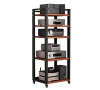 Mobili per Hi fi a 5/6/7 Livelli,Mensola Rack in Legno e Telaio in Metallo,Mobile Stereo Hi fi Rack Hifi,Giradischi Rack con Ruote,Supporto Multimediale AV,Mobiletto Rack Audio,for Soggiorno(Teak,5-Ti