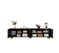 Mobili per TV di design con linee raffinate, costruzione di alta qualità, interni spaziosi, cinque supporti massicci, superficie liscia, ideale per soggiorni moderni (nero+oro)