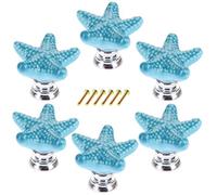 Mobili Pomelli, Lommer 6 pezzi Stella Marina in Ceramica Mobili Manopola Rotonda Fashion Manico in Porcellana Bambini Pomello per cassetto/armadi/armadio, Ceramica, Blue, 3.4*3.4*2.4cm