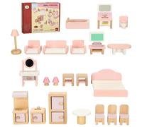 Mobilia in legno per casa delle bambole rosa