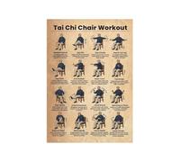 Mobility and Balance Poster Chair Based Tai Chi Routine for Seniors Physical Therapy Home Care Canvas Wall Art(Framed,12X18inch(30X45cm))