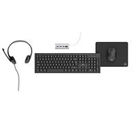 Mobility Lab ML308463 - Set 5 in 1 Telelavoro con tastiera AZERTY senza fili, mouse, tappetino per mouse, HUB 4 porte USB, cuffie microfono, nero
