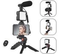 Mobilphone Smartphone Video Vlog Microfono, Luce LED, Supporto Telefono, Treppiede, Compatibile iPhone, Android, per Tiktok, Youtube, Ripresa, Vlogging, Live Streaming