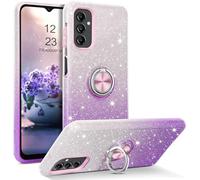MOBISTAR® Custodia protettiva con glitter per Samsung Galaxy A15 5G da 6,5", sottile, con anello di supporto a 360°, supporto magnetico per auto, colore viola