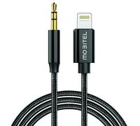 Mobitel - Cavo ausiliario per iPhone in auto, 1 m, cavo AUX a Lightning adattatore jack per cuffie da 3,5 mm, cavo audio intrecciato in nylon, compatibile con iPhone 14 13 12 11 altoparlanti stereo