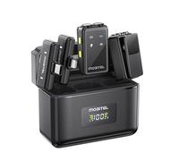 Mobitel VoxGO - Doppio microfono Lavalier a clip, mini microfono con ricevitore wireless (BT), compatibile con dispositivi iPhone e Android, per YouTube, TikTok, Vlog, interviste, podcast, live