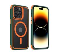 MobNano cover for iPhone 14 Pro magnetica, compatibile con MagSafe, cover magnetica colorata per iPhone 14 Pro, Protezione Antiurto di Livello Militare, Retro Resistente ai Graffi - Verde/Arancio