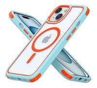MobNano cover for iPhone 15 magnetica, compatibile con MagSafe, cover magnetica colorata per iPhone 15, Protezione Antiurto di Livello Militare, Retro Resistente ai Graffi - Azzurro/Arancione