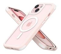 MobNano cover for iPhone 15 magnetica, compatibile con MagSafe, cover magnetica colorata per iPhone 15, Protezione Antiurto di Livello Militare, Retro Resistente ai Graffi - Rosa/Bianco