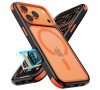 MobNano Cover for iPhone 17 Pro, Compatibile con MagSafe, Cover Magnetica Colorata per iPhone 17 Pro Custodia, Protezione Antiurto di Livello Militare, Retro Resistente ai Graffi - Nero/Arancione