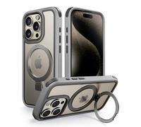 MobNano Cover per iPhone 15 Pro [Compatibile MagSafe] - Custodia Posteriore Trasparente con Supporto Magnetico Invisibile, Protezione Rinforzata Anti-Graffi & Anti-Impronta - Grigio/Nero