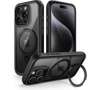 MobNano Cover per iPhone 15 Pro Max [Compatibile MagSafe] - Custodia Posteriore Trasparente con Supporto Magnetico Invisibile, Protezione Rinforzata Anti-Graffi & Anti-Impronta - Nero/Rosso