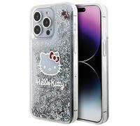 Mobo Custodia Hello Kitty HKHCP15XLIKHET per iPhone 15 Pro Max 6.7" Custodia rigida in argento con glitter liquidi e ciondolo testa di gattino