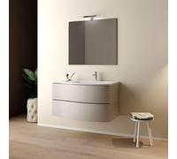 Mobo Mobile bagno sospeso con specchiera e lavabo integrato modello esse, Larghezza 90 cm, composizione completa, Applique LED, Soft Close, Cashmere