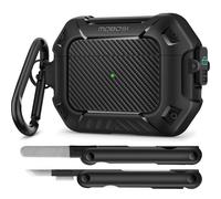 MOBOSI per AirPods Pro 2nd Generation Case 2022, Secure Lock Clip in fibra di carbonio Airpod Pro 2 Custodia con portachiavi, Cover protettiva antiurto per AirPod Pro 2, nera