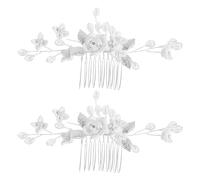 MOBUTOFU 2 pettini per capelli floreali, accessori da sposa in argilla polimerica con fiori, perle e cristalli, eleganti fermagli per capelli per matrimoni, balli di fine anno e feste