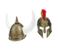 MOBUTOFU 2 Pezzi Elmetti Viking in Plastico Oro per Carnevale e Festival, Taglia, Design Unico e Confortevole da Indossare per Uomo e Donna