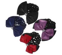MOBUTOFU 4 Accessori per Chioma da Donna Retina Copri Chignon e Fermaglio Antiscivolo Rete per Chioma Fiocco Elegante per Lavoro in Ufficio Danza e Professioni Attive