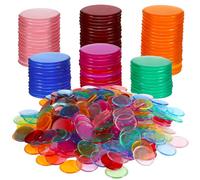 MOBUTOFU 500 Pezzi Gettoni Bingo in Plastica Rotondi da 19mm | Marcatori Trasparenti Colorati, Superficie Liscia senza Bave, per Conteggio, Classificazione, Premi e Attività Educative