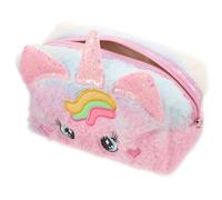 MOBUTOFU Borsa per Trucchi Unicorno in Peluche Rosa, Pochette da Viaggio per Cosmetici da Donna e Ragazze, Astuccio Ampio Spazio e Cerniera, Custodia Toilette Morbida e Compatta