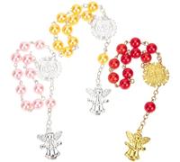 MOBUTOFU Bracciale Rosario Ciondolo Angelo in Lega Argento 3 Pezzi Colorati, Braccialetto Religioso da Donna per Battesimo, Shower e Regali Compleanno