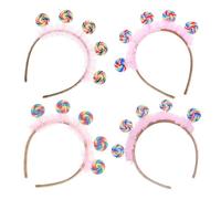 MOBUTOFU Cerchietto Chioma Bambina 4 Pezzi Rosa a Forma di Lecca-lecca in Plastico e Peluche, Sicuro e Facile da Usare per Feste di Compleanno e Parchi Divertimento