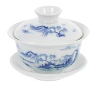 MOBUTOFU Chinese Tea Bowl in Ceramica con Coperchio e Piattino, Tazza da Tè Retrò per Cerimonia del Tè e Ufficio