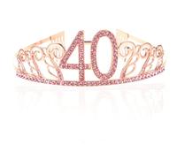 MOBUTOFU Corona Tiara Compleanno Donna Anni Rosa Oro in Lega Anti-allergica con Cristalli e Pettini Fissi Accessorio Party Elegante per Feste e Balli