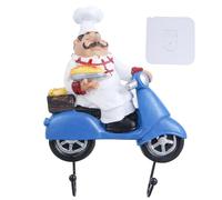 MOBUTOFU Gancio da Parete Creativo per Chiavi, Chef su Moto, Ferro e Resina | Montaggio Adesivo senza Fori, Due Ganci Rimovibili, per Grembiuli e Mascherine in Cucina