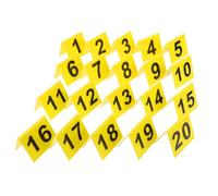 MOBUTOFU Numeri per Tavoli 20 Pezzi in Acrilico Giallo Bifacciali 1-20 a Forma di V per Ristoranti e Occasioni Speciali 5,5x6,3 cm