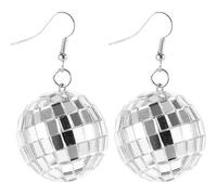 MOBUTOFU Orecchini a Sfera Disco in Acrilico Leggeri e Luminosi, Accessori Moda per Feste da Ballo e Serate in Discoteca, 1 Paio Argento