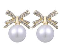 MOBUTOFU Orecchini Pendenti Donna con Perle Vere e Fiocco Placcato Oro Leggeri e Resistenti con Pietre Brillanti per Tocco Elegante e Luminoso