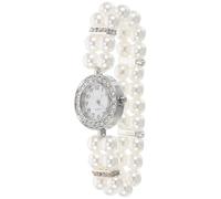 MOBUTOFU Orologio Design Elegante Vintage con Bracciale Elastico Donna per Feste di Natale Doppio Filo di Perle Bianche