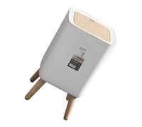 MOBUTOFU Pattumiera a Pressione 10l Coperchio in Plastica Effetto Legno, Cestino Domestico Piedini Alti per Cucina, Bagno e Ufficio, Contenitore per Rifiuti Comodo e Facile da Pulire