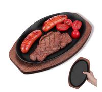 MOBUTOFU Piastra Ghisa per Bistecca con Base in Legno, Facile da Pulire, per Grigliate e Cucina Domestica, Set, Stile Semplice ed Elegante