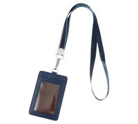 MOBUTOFU Porta Badge Resistente e Antigraffio in Pelle Pu e Cordino Blu con Finestra Trasparente Porta Tessere Lavoro per Seminari e Concerti