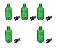MOBUTOFU Set 5 Pezzi Bottiglie da Viaggio in Vetro Verde da 50ml, Ricaricabili a Tenuta Stagna, per Profumi e Cosmetici in Viaggio o Trasferta
