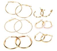 MOBUTOFU Set da 6 Paia di Orecchini a Cerchio Quadrati Retrò in Lega Perla per Donne Eleganti Accessorio Gioielli le Orecchie da Indossare Ogni Giorno
