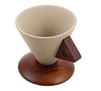 MOBUTOFU Tazza da Caffè in Ceramica Giapponese 250ml con Base in Legno | Design Vintage Elegante, Impugnatura Ergonomica, Superficie Liscia, per Espresso, Succo, Ufficio e Uso Quotidiano