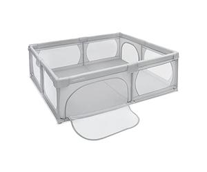 Moby-System Box Bambini Pieghevole 200x160 cm in Rete, Recinto per Bambini in PVC 210D, Telaio in Tubi Acciaio 25 mm, 4 Ventose Antiscivolo, Ingresso con Cerniera, Borsa Trasporto, Grigio