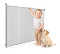 Moby-System Cancelletto Sicurezza Bambini Retrattile 140 cm Grigio | Barriera avvolgibile salvaspazio con rete morbida, apertura a una mano e passaggio libero senza traversa a pavimento.