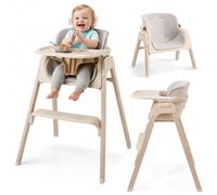 Moby-System Lumo Seggiolone Pappa 3 in 1 Pieghevole, Evolutivo a Due Altezze, con Vassoio Rimovibile, Cinture 5 Punti, Design Moderno Beige