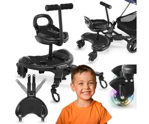 Moby-System Pedana Universale con Sedile per Passeggino - Ruote LED Ammortizzate, Seggiolino Aggiuntivo e Tavolette Portatili, Compatibile con la Maggior Parte dei Passeggini