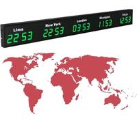 MObyat Orologio Digitale Con Fuso Orario Mondiale, Ampio Display Led Multifunzione Con Telecomando, Orologio Da Parete Con 3/4/5 Città, Cassa In Alluminio, Ideale Per Aziende Multinazionali E Hotel.
